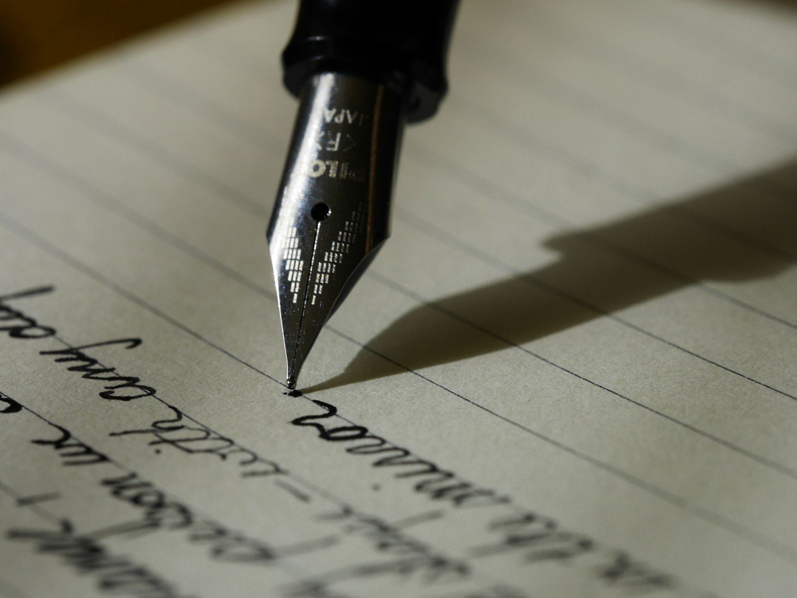 Hand writing in an open notebook, representing the focused strategic work behind a grant application